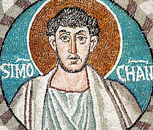 Simon the Apostle. Detail of the mosaic in the Basilica of San Vitale. Ravena, Italy
