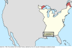 Map of the change to the international disputes involving the United States in central North America on April 25, 1796