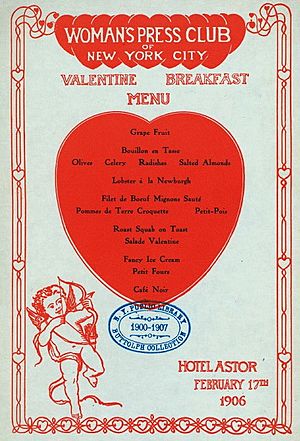 Valentines menu at Hotel Astor in Feb 1906