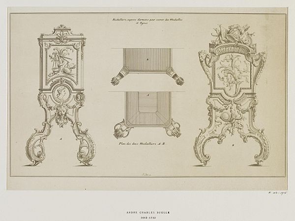 Victoria and Albert Museum Design for medal cabinet c.1720 André-Charles Boulle Museum number E.43-1915 Prints Drawings Study Room, level D, case EO, shelf 51