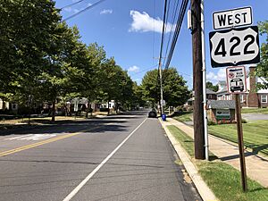 2022-08-24 12 26 26 View west along U.S. Route 422 (Penn Avenue) at North Church Road in Wernersville, Berks County, Pennsylvania