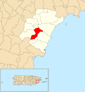 Location of Cataño within the municipality of Humacao shown in red