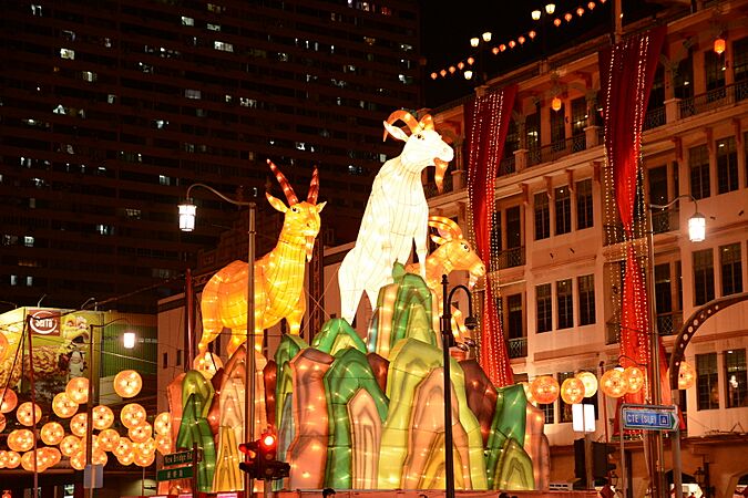Chinese New Year decorations along New Bridge Road, Singapore - 20150215