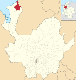 Location of the municipality and town of Arboletes in the Antioquia Department of Colombia