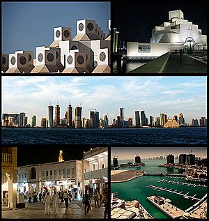 From top: Qatar University, Museum of Islamic Art, Doha