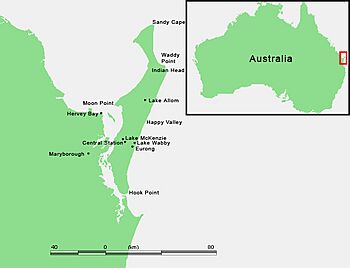 Map of K'gari, including its location in Australia