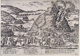 Inname van Godesberg - Capture and destruction of Godesburg in 1583 (Frans Hogenberg)