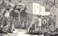 Magellan and his crew meeting the Bruni (Bruneian) Sultan