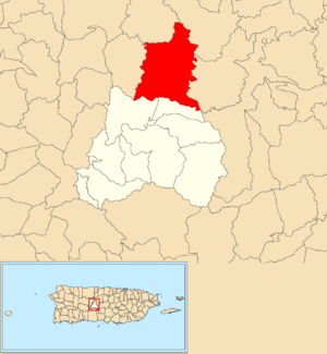 Location of Mameyes Arriba within the municipality of Jayuya shown in red