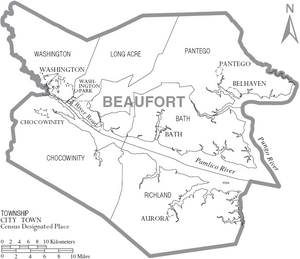 Map of Beaufort County North Carolina With Municipal and Township Labels