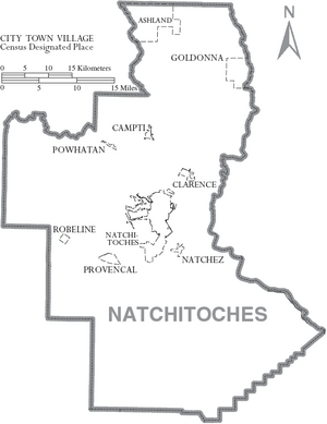 Map of Natchitoches Parish Louisiana With Municipal Labels