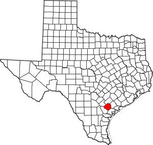 Map of Texas highlighting Goliad County