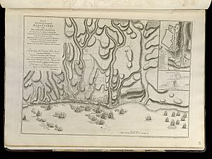 Plan of the attack against Basseterre on the island of Guadeloupe by a squadron of his Majesty's ships of war commanded by Commodore Moore on ye 22d Jan. 1759 - also the incampments of the British (17727584474)