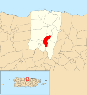 Location of Río Arriba within the municipality of Vega Baja shown in red