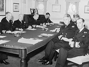 Royal Navy Admirals at conference on HMS Liverpool 1952 IWM A 32077