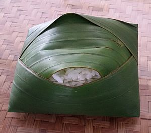 Steamed rice in banana leaf