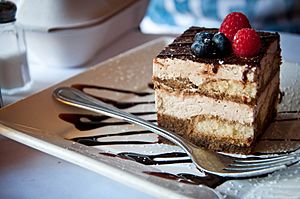 Tiramisu with blueberries and raspberries, July 2011