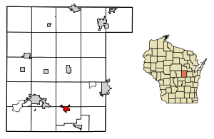 Location of Weyauwega in Waupaca County, Wisconsin.
