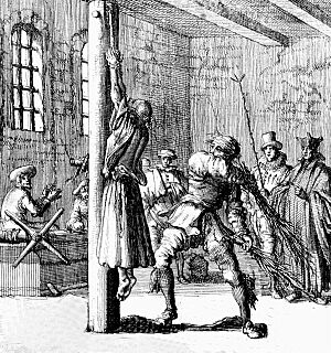 Whipping of an incarcerated delinquent, Germany 17th century