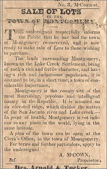 1845 Town of Montgomery Advertisement