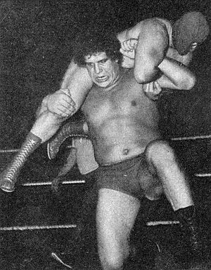 A "Destroyer" and André the Giant - Wrestling Revue June 1973 page 18 (cropped and filtered)
