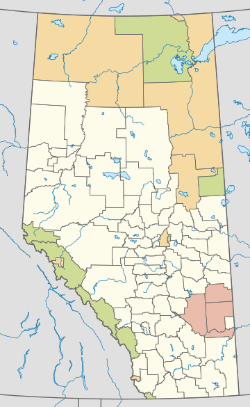 Map of Alberta divided into its rural municipalities.