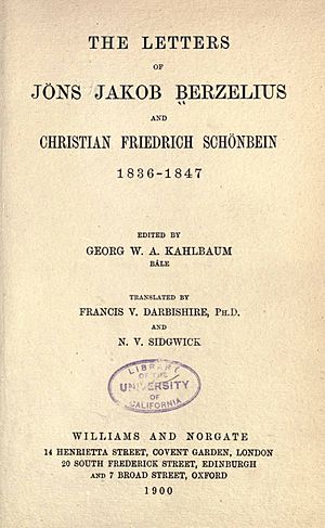 Berzelius, Jöns Jacob – Letters of Jöns Jakob Berzelius and Christian Friedrich Schönbein, 1900 – BEIC 10972644
