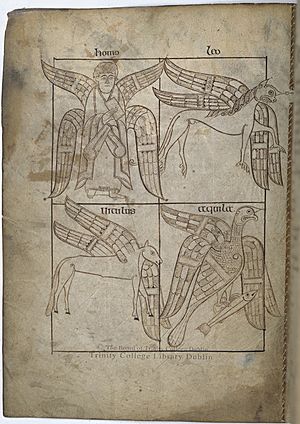 Book of Armagh - Trinity College MS52 f32v (Symbols of evangelists)