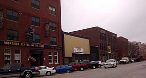 A street in Bucktown, including the Bucktown Center for the Arts.