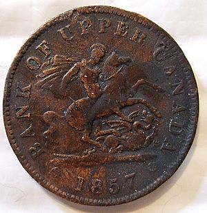 CANADA, BANK OF UPPER CANADA 1857 ---ONE PENNY a