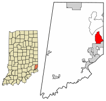 Location of Hidden Valley in Dearborn County, Indiana.
