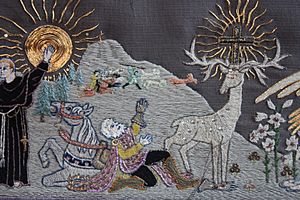 Detail of embroidery in Canongate Kirk explaining the origin of the church