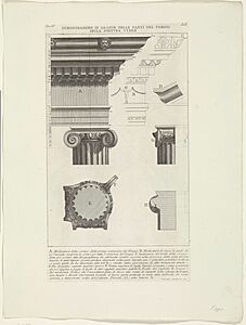 Details van de Tempel van Portunus te Rome Dimostrazione in grande delle parti del tempio della Fortuna Virile (titel op object) Archeologische vondsten in en rond Rome (serietitel) Le Antichità Romane (serietitel), RP-P-OB-36.889