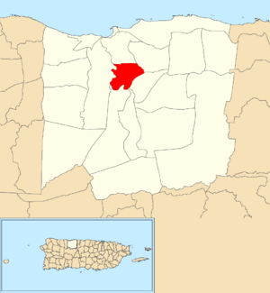 Location of Domingo Ruíz within the municipality of Arecibo shown in red