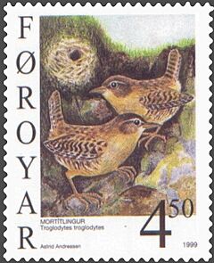 Faroe stamp 345 wren (troglodytes troglodytes)