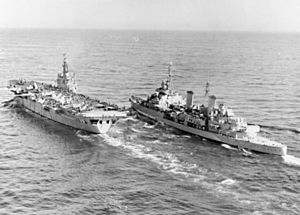 HMS Belfast (C35) and HMS Ocean (R68) off Korea 1952