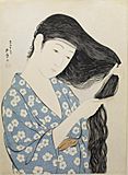 Hashiguchi Goyo - Woman in Blue Combing Her Hair - Walters 95880