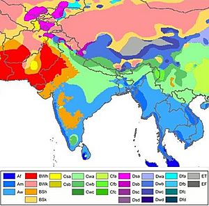India and South Asia Köppen climate map with legend