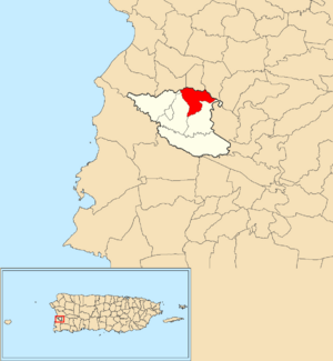 Location of Jagüitas within the municipality of Hormigueros shown in red