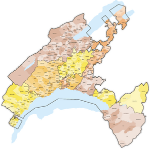 Karte Gemeinden des Kantons Waadt farbig 2016