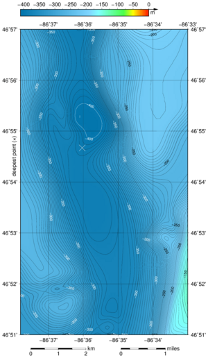 Lake Superior bathymetry map, deepest point