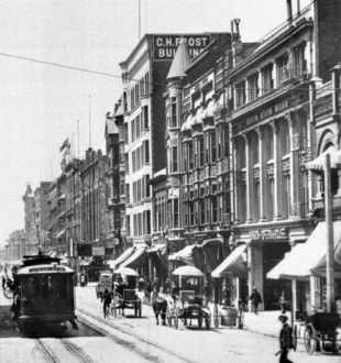 Looking south along the west side of Broadway from First Street, 1904-5