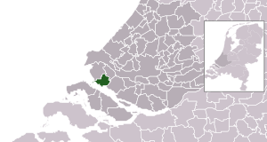 Highlighted position of Hellevoetsluis in a municipal map of South Holland