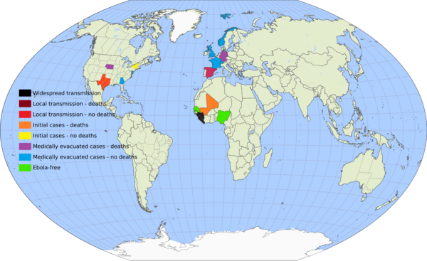 Map of Ebola Outbreak - 1 October 2014