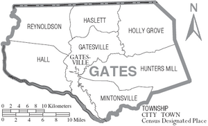 Map of Gates County North Carolina With Municipal and Township Labels