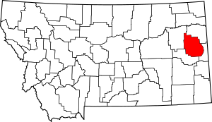 Map of Montana highlighting Dawson County