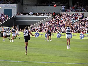 Matthew Pavlich kicks for goal during the AFL game between Fremantle Dockers and Geelong - Round 3, 2010