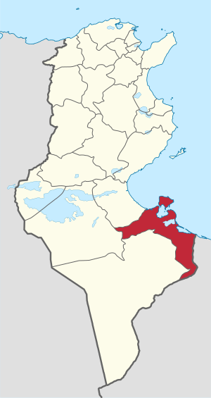 Map of Tunisia with Medenine highlighted