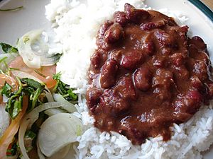 Rajma, kidney beans, served with chawal, rice