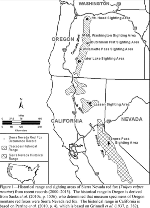 Range and sighting areas of Sierra Nevada red fox.png